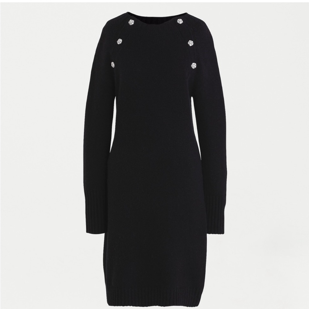 NWT J. Crew Jewel Shoulder Sweater Dress Black Wool Blend